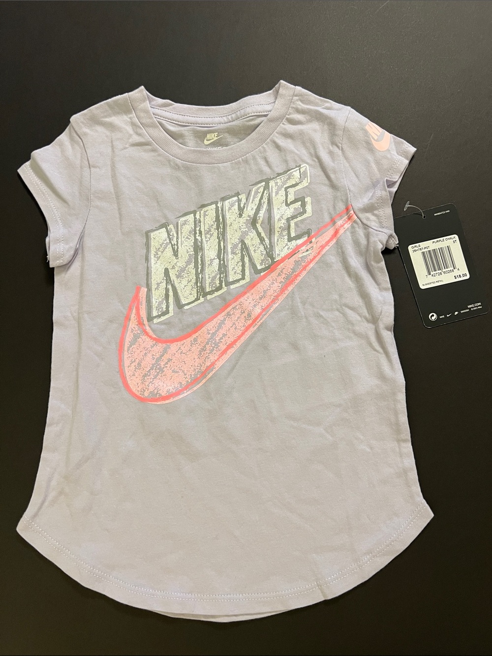 Nike Girls' Lavender Tee with Pink Swoosh Graphic NWT